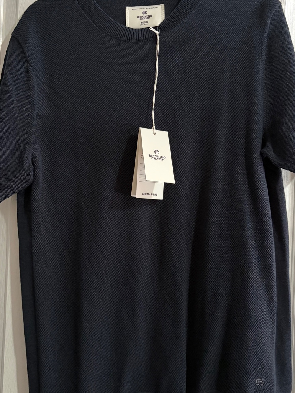 Reigning Champ Men’s Navy Pique Short Sleeve Crew Polo